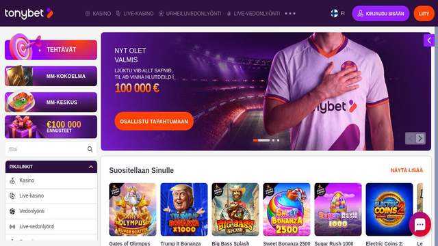 Tonybet casino screenshot